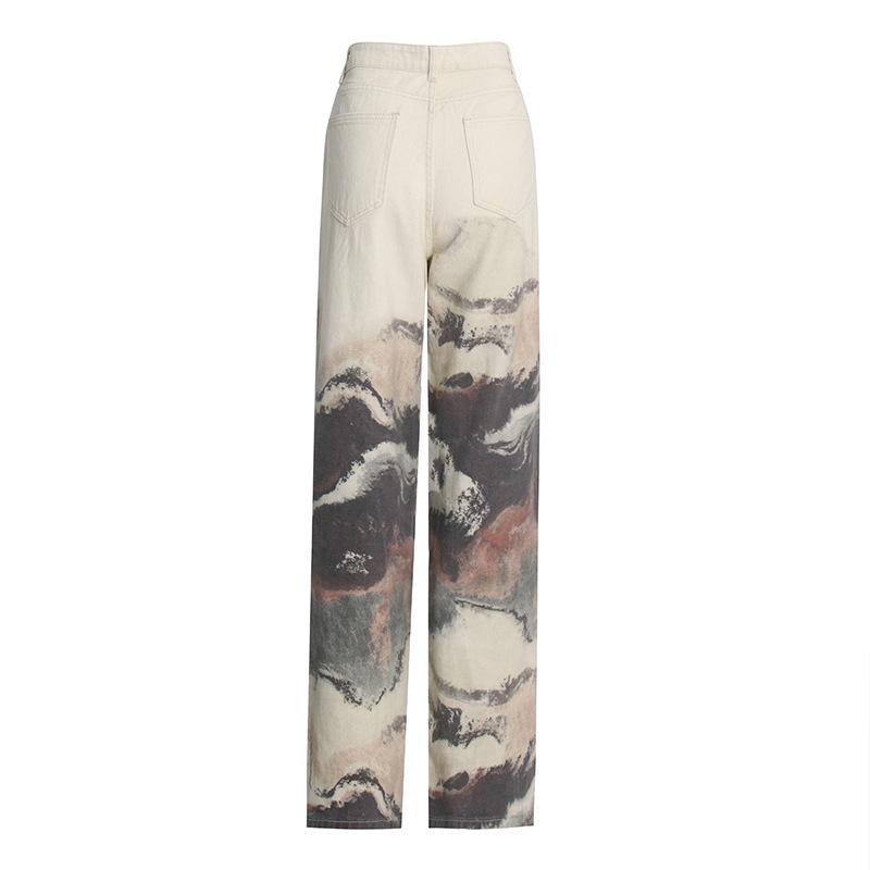 Pantalon en denim droit patchwork taille haute pour femme, effet dégradé – Collection Automne 2025