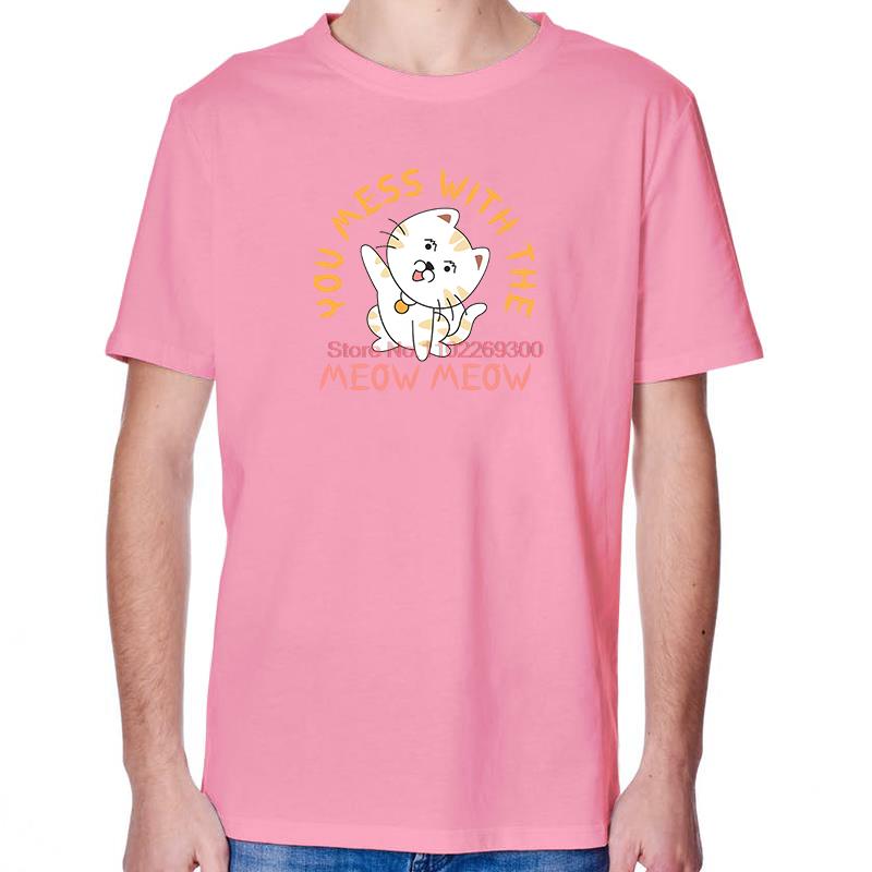 You Mess With The Meow Meow Funny Cat Graphic T Shirts Tops TShirt New Arrival Goods Men Short Sleeve Tee Cotton Print T Shirt