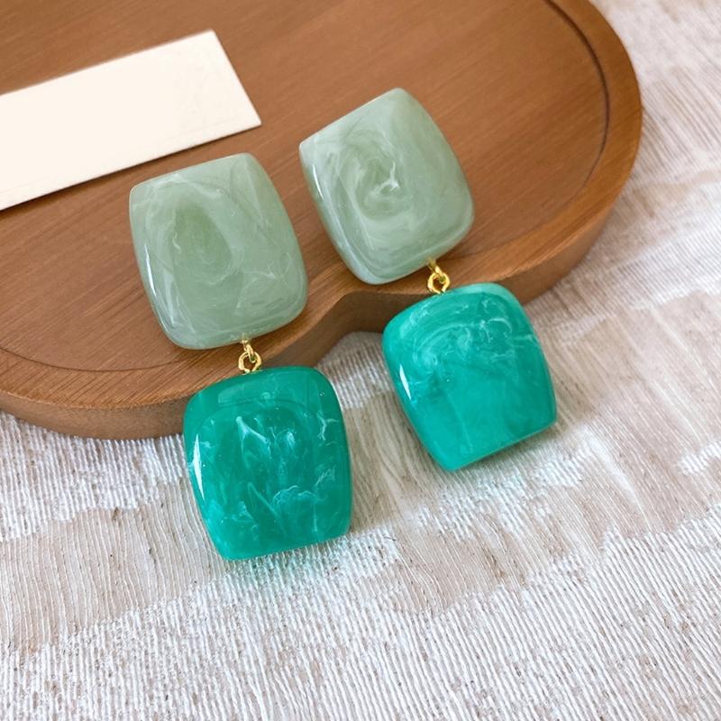 1 Pair Hand Dyed Square Earrings Featuring Color Gradient Design Resin Texture Suitable for Parties Dating Daily Use