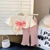Girls' Western Style Suit Summer Children's Baby Short-sleeved Bear Butterfly T-shirt Flared Pants Two-piece Suit