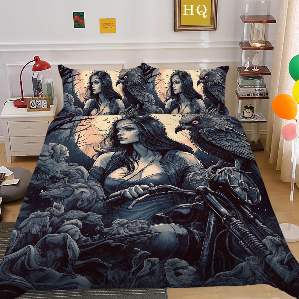 Bedruckter Bettbezug „Beauty Skull“ für Doppelbett, Mikrofaser, für Teenager, coole Mode, hochwertige Heimtextilien