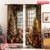 2pcs 2D Flat Printing Merry Christmas Popular Party Window Curtains Christmas 100% Polyester Without Electricity Festive Wall