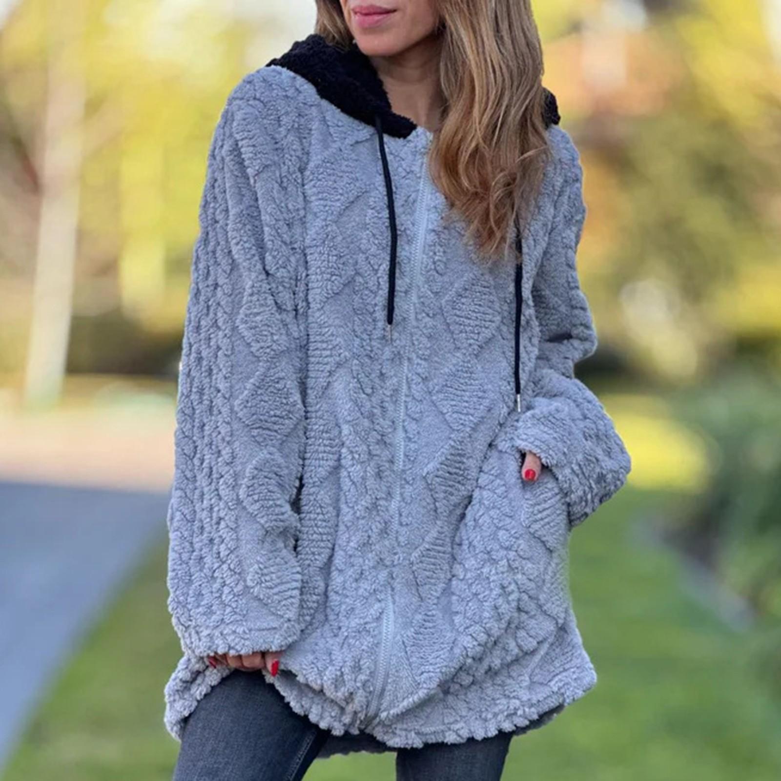 

Женская Удобная И Модная Плюшевая Повседневная Толстовка С Капюшоном Однотонная Плюшевая Куртка С Длинными Рукавами На Молнии XL