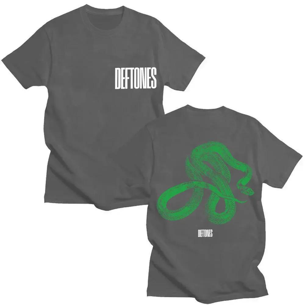 Rock Band Deftones Grünes Schlangenmuster T-Shirt Privates Musikalbum Retro Modetrend Sommerdruck 100% Reine Baumwolle T-Shirt