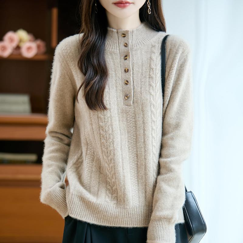 Women's Cashmere Sweater Qinghe Cashmere 30% Cashmere 70% Wool Autumn and Winter Pullover Warm and Fashionable