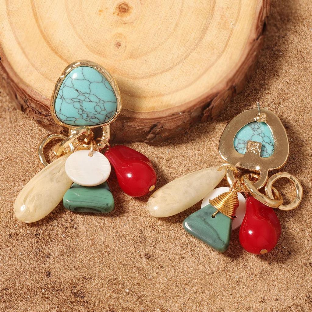 Boucles d'oreilles pour femmes, style rétro ethnique, tendance, formes irrégulières colorées, perles et diamants, perles personnalisées, bijoux de niche