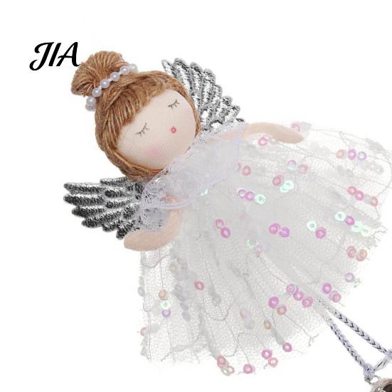 Pastel Christmas Tree Decor Angel Ornaments, Cute Plush Doll Pendant with Soft Furnishing Party Accents Bell for Tree, Holiday Home Simple Scene