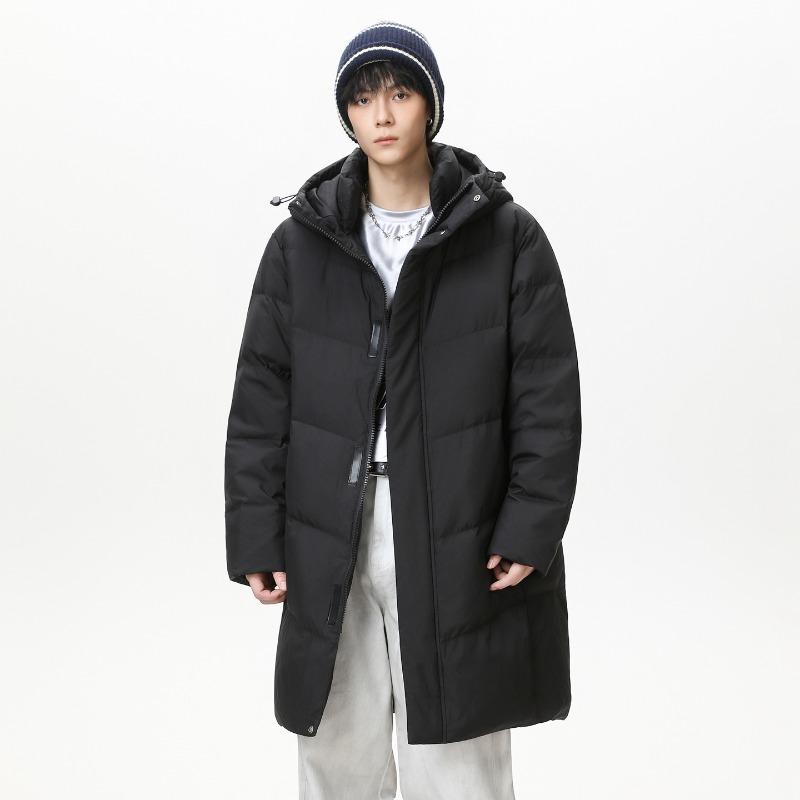 New National Standard% White Duck Down Long Down Jacket for Men and Women In Winter Loose Hooded Thickened Couple Coat