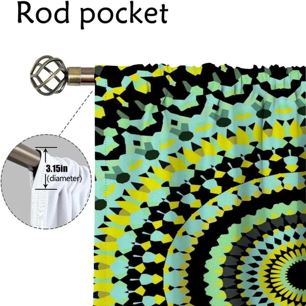 Window Curtain for Room 2 Panel Trippy Vibrant Mandalas Kitchen Curtains Halloween Decoration Shades Tulle for Bedroom Partition