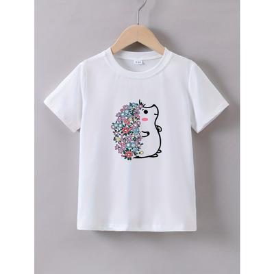 Sommer Baby Mädchen Rosa Kleidung Kinder Mädchen Lässig Cartoon Blume Igel Bedruckte T-Shirts Kinder Rundhals Kurzarm Top