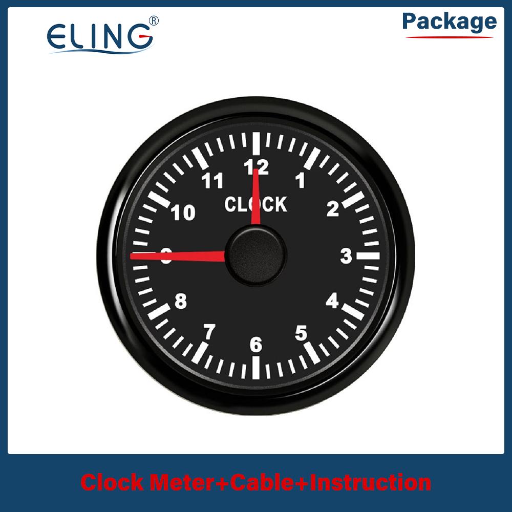 ELING 52mm 2" Clock Meter Gauge 12-hour Format with Red Backlight 12V/24V for Boat Car Truck Waterproof Auto Accessories