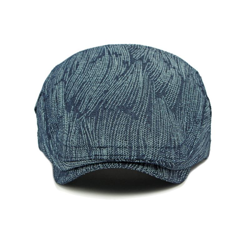 Cotton Jacquard Denim Beret Women British Vintage Forward Cap Men Striped Peaked Cap