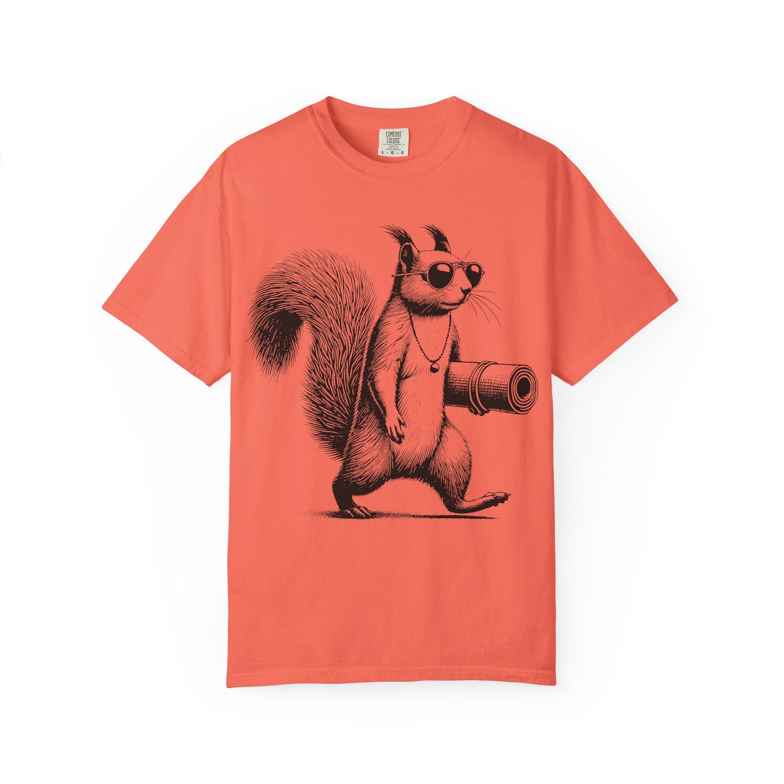 Yoga Squirrel T-Shirt: Engraved Graphic Comfort Colors Tee S
