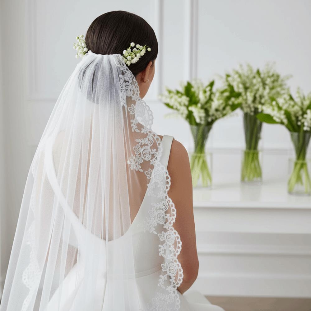 Scalloped Lace Bridal Veil Flower Embroidery Marriage Headwear Wedding Headpiece Beach Vacation