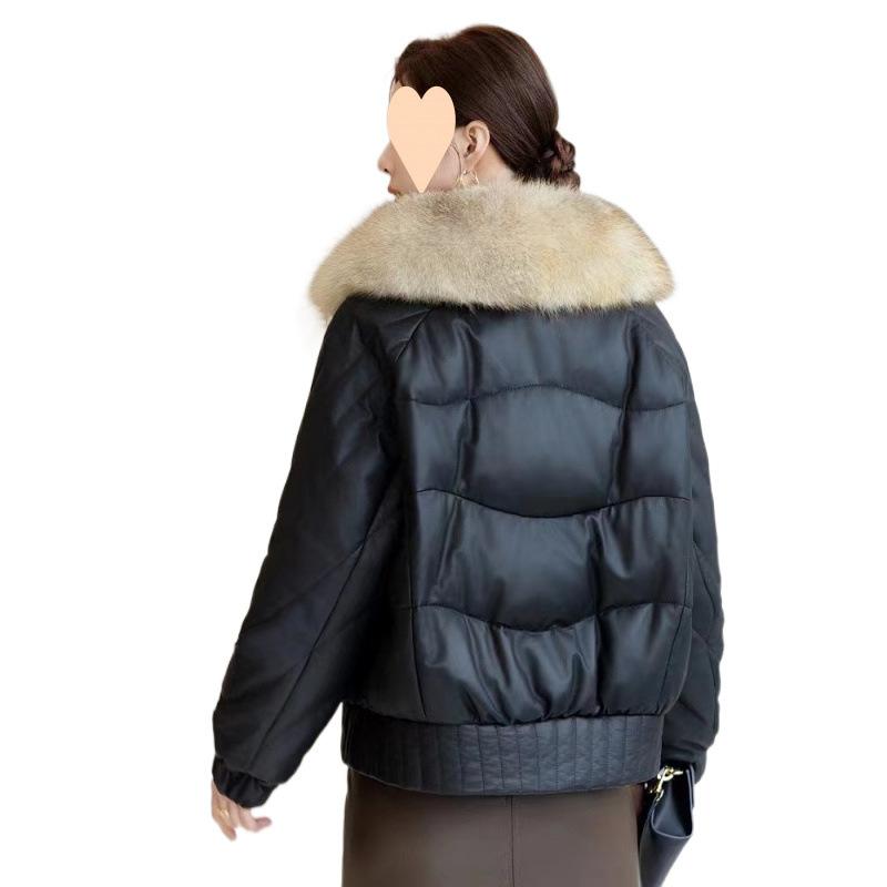 Down Jacket Women's Sheepskin Black Coat Winter Fur Short Puffer Parkas Outwear
