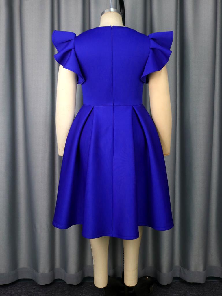 A Line Ruffle Sleeve Plus Size Dress with Pearl Embellished Neckline Ideal for Wedding Cocktail Parties and Special Celebrations