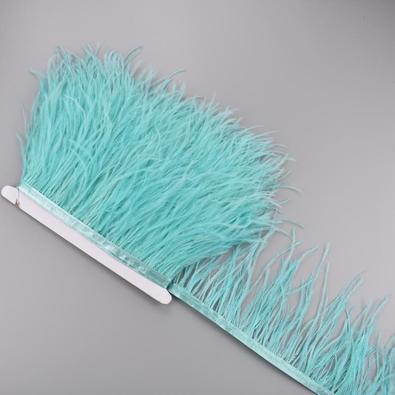 1Meter Colorful Ostrich Feathers On Ribbon Tape 10-15Cm Feather Fabric Tassel Fringe Trim Flecos Sewing Needlework Clothes Decor