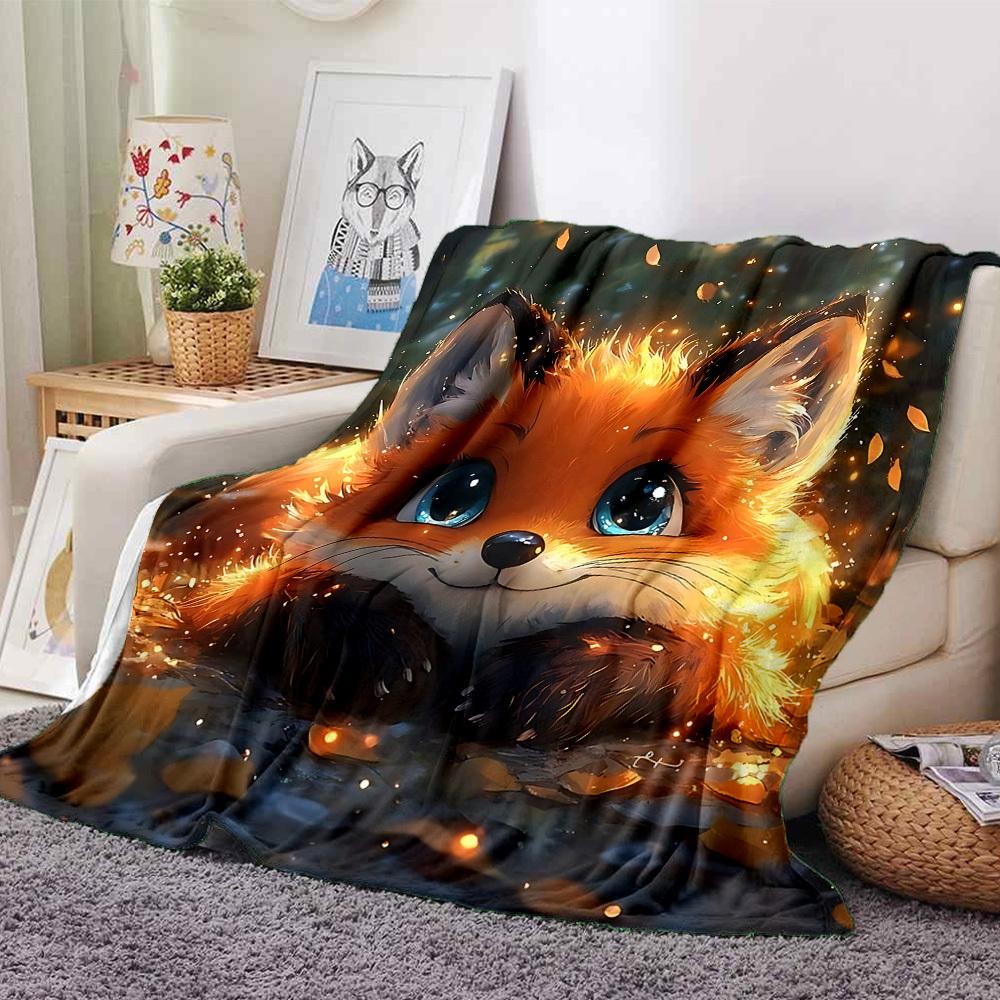 

1pc fox leaves Flannel Blanket Soft Cozy All Season Throw for Bedroom, Sofa, Camping 80x120cm
