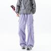 Unisex Drawstring Wide Leg Cargo Pants Solid Color Casual Loose Fit Trousers