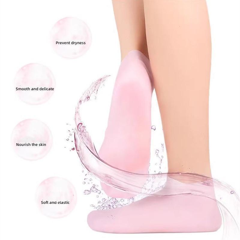 2Pairs Silicone Moisturizing Hand Gloves Foot Socks for Dry Cracked Feet Foot Care Socks Spa Pedicure Socks Massage Moisturizing Gel Gloves