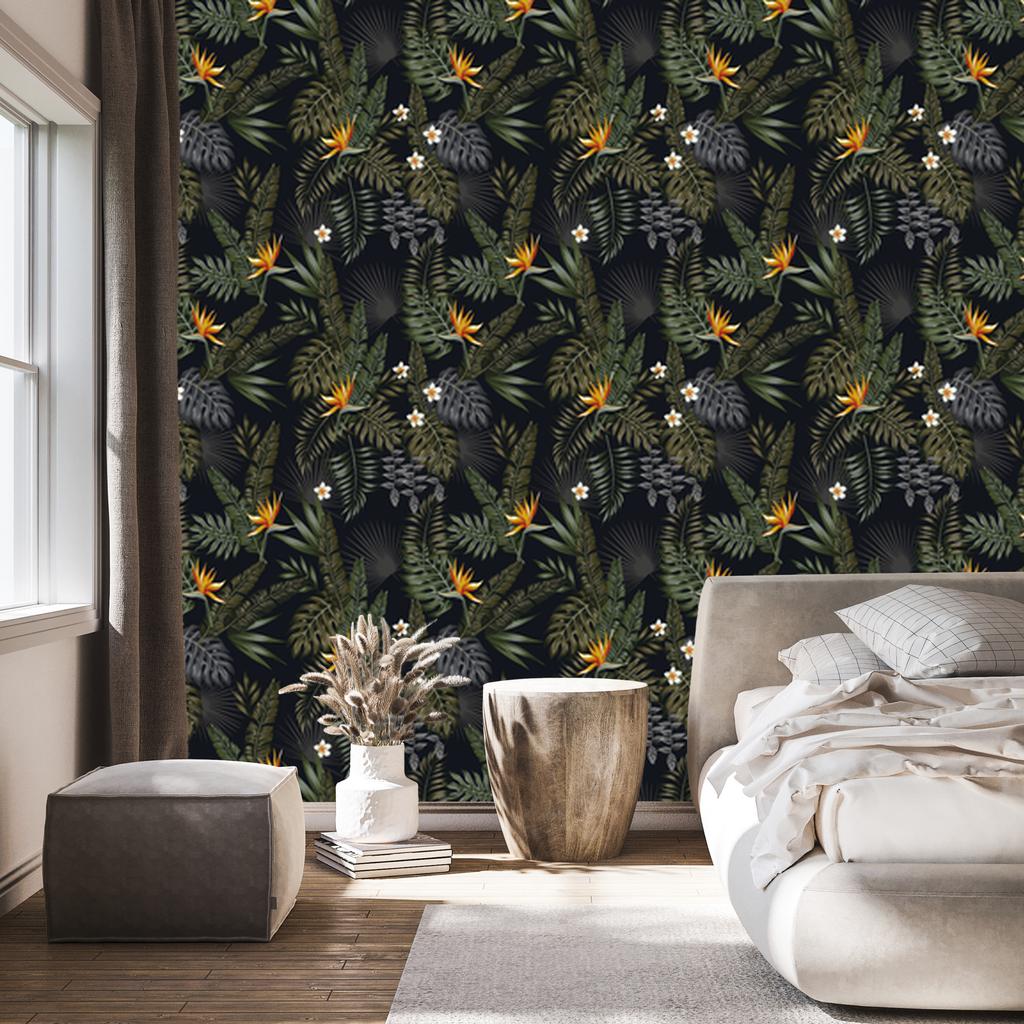 Tropical Leaves and Flowers Wallpaper for Living Room and Bedroom 50x1000
