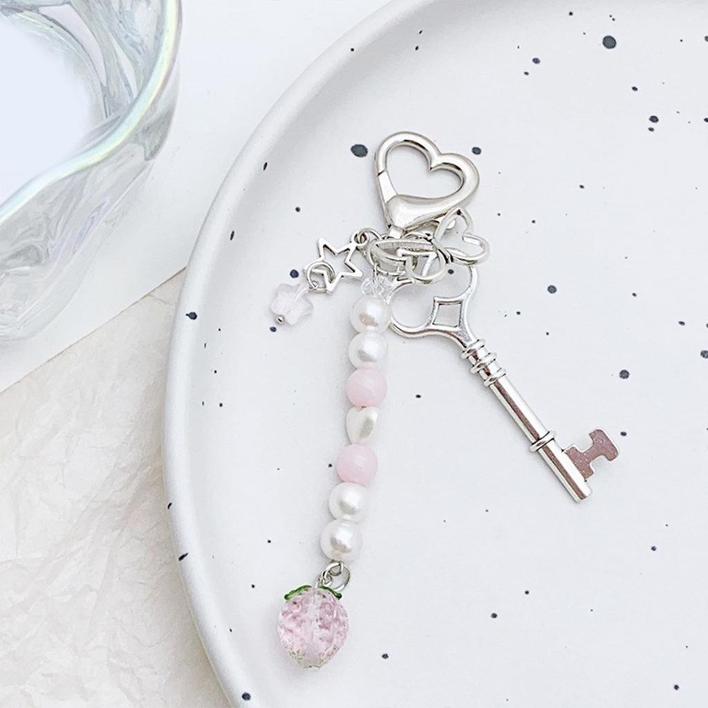 Sweet Cool Girl's Strawberry Heart Lock Butterfly Charm Keychain Bag Pendant Versatile Acrylic Alloy Accessory Keyring
