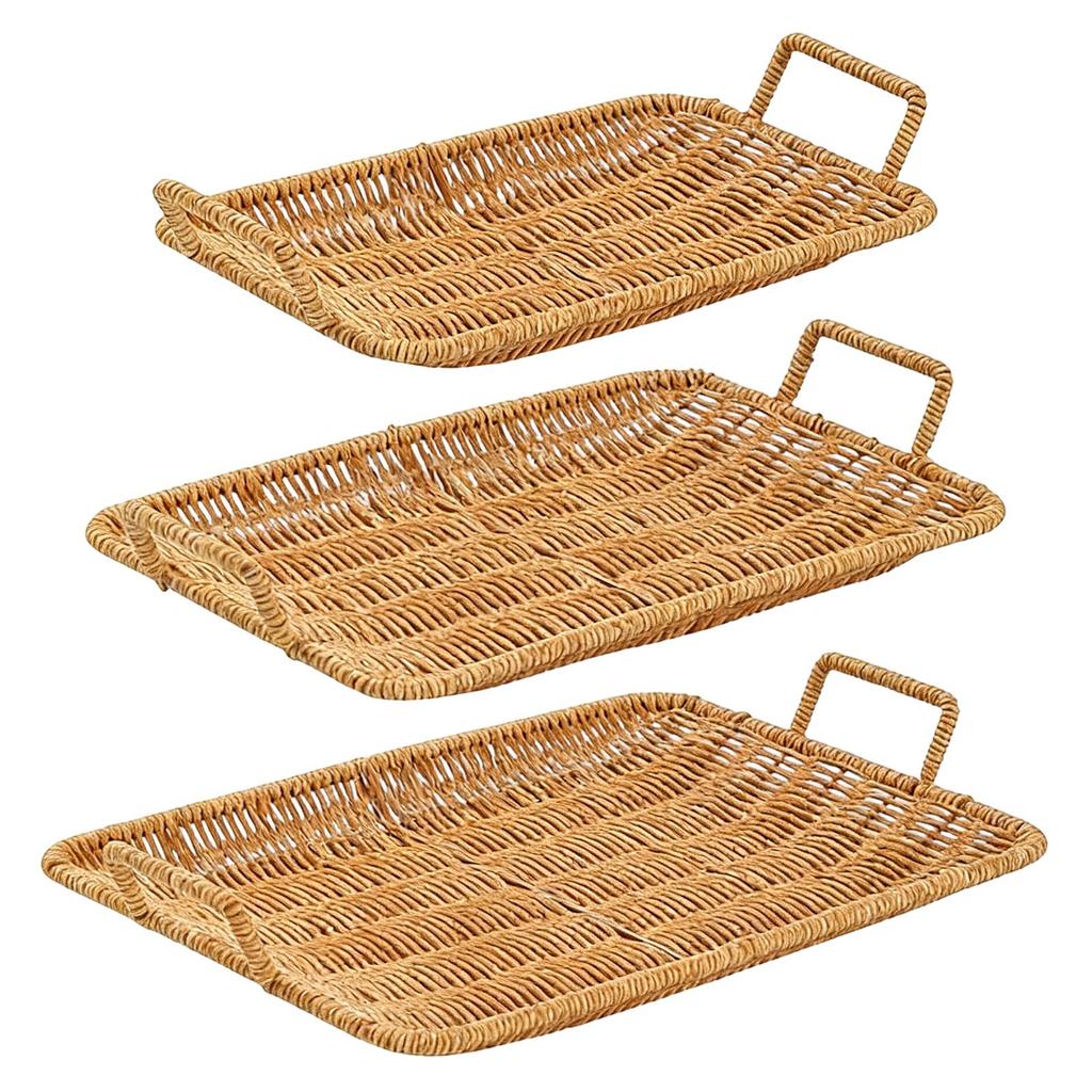 Rectangular Woven Serving Tray Durable Plastic Snacks Fruit Candy Tray for Home Kitchen Table Decoration