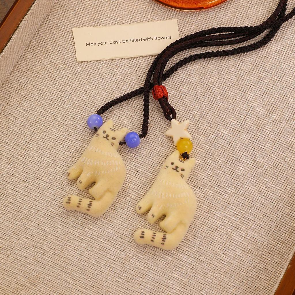 Herbst Winter Retro Stil Beige Grau Kätzchen Halskette Anhänger Pulloverkette