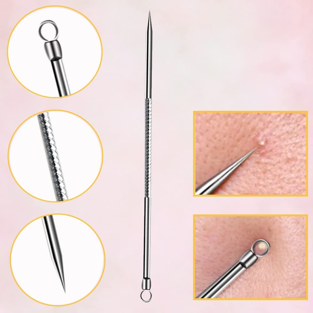 Acne Needle Pore Care Acne Blackhead Blackhead Antibacterial Stainless Beauty Storage Case Portable 4-Piece Set, Kit, Remover, Remover, Pusher, Steel,