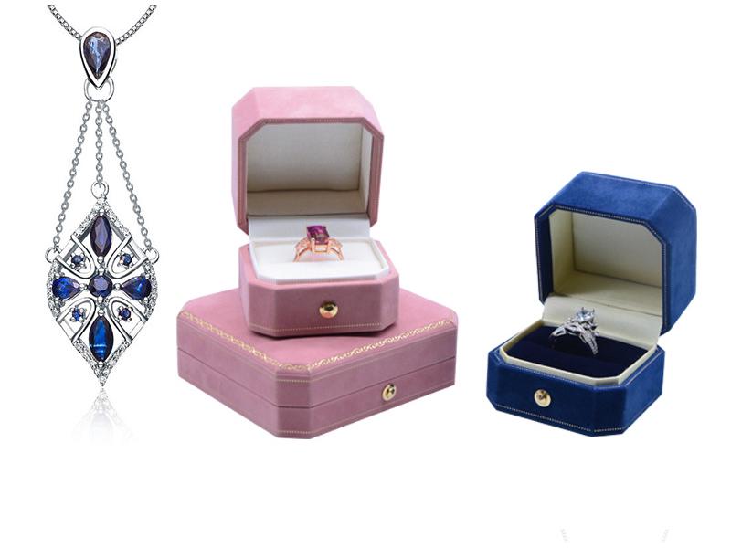 Octagonal Velvet Wedding Jewelry Box for Rings, Necklaces, and Earrings