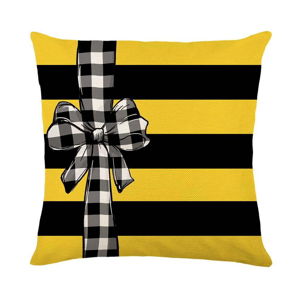 New Little Bee Pillow Cover Yellow and White Striped Home Sofa Cushion Cover Polyester Letter Print