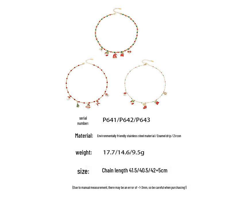 Santa Claus Stainless Steel Pendant Necklace with Drip Oil Beads for Women – European & American Christmas Style