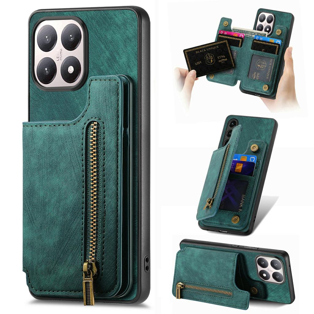 For Xiaomi 15T Case with Zipper Card Holder Retro Leather TPU Phone Cover