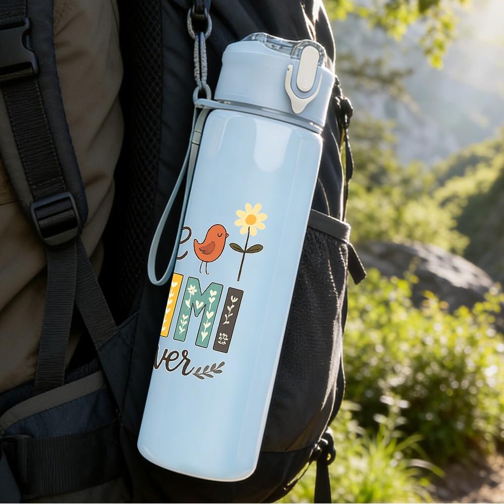 1PC Mimi Rainbow Boho Lettering Print 750ml Color Plastic Sports Water Bottle Leakproof Flip Straw Lid Suitable for Sports Office Home Use