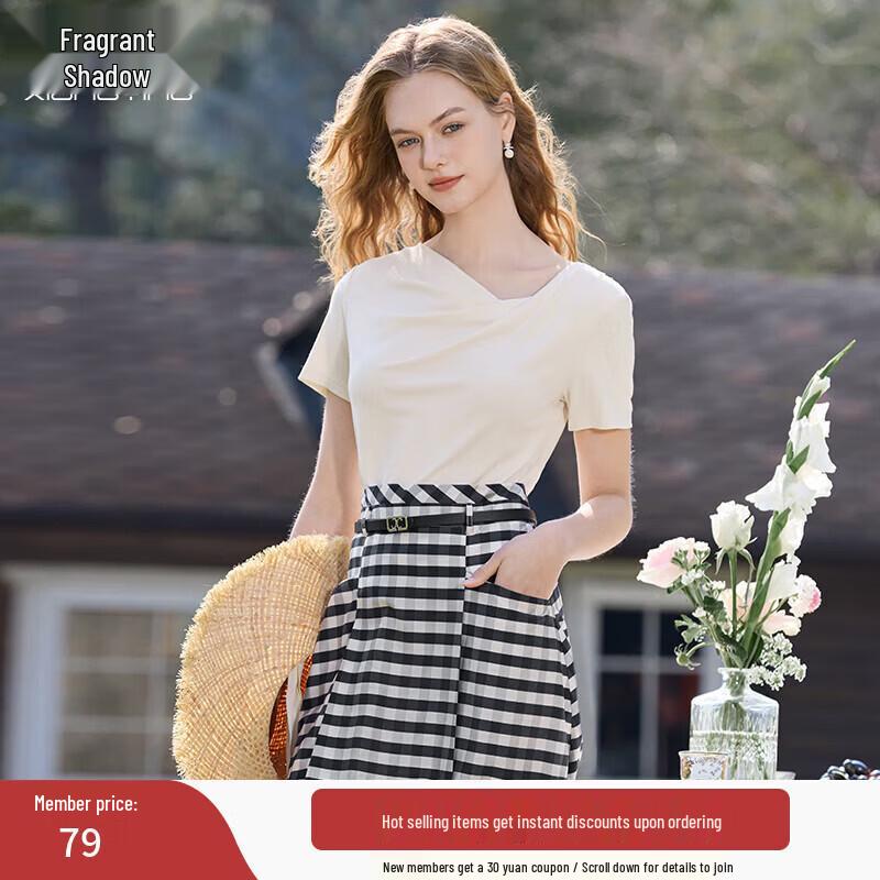 Xiangying Women s Chic Ruched Draped Neck Short Sleeve T-Shirt L