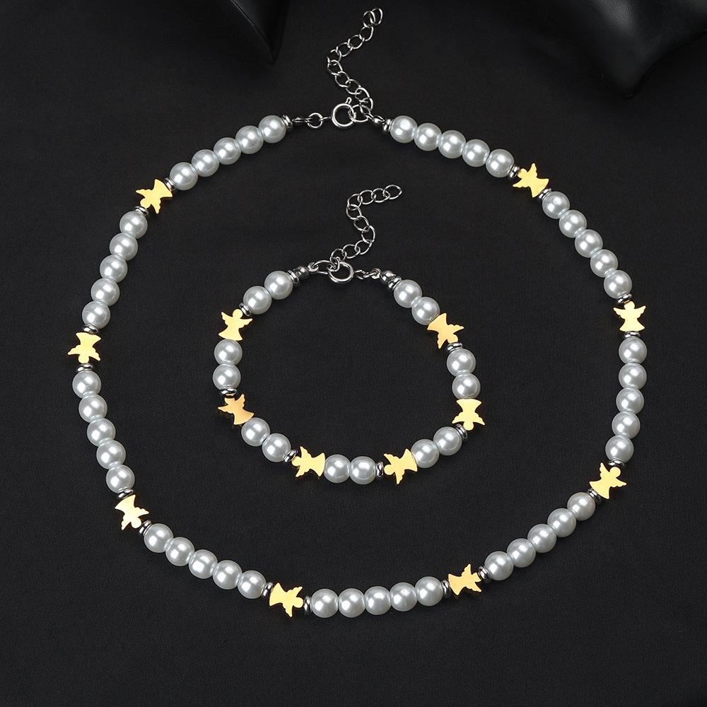 

Simple Design Men s Cool Angel Pearl Necklace Clavicle Chain