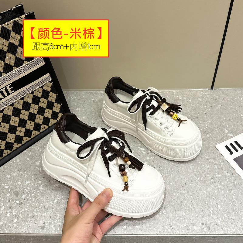 

European products 2025 autumn new muffin platform white shoes fashion lace-up solid color sports and leisure shoes 40