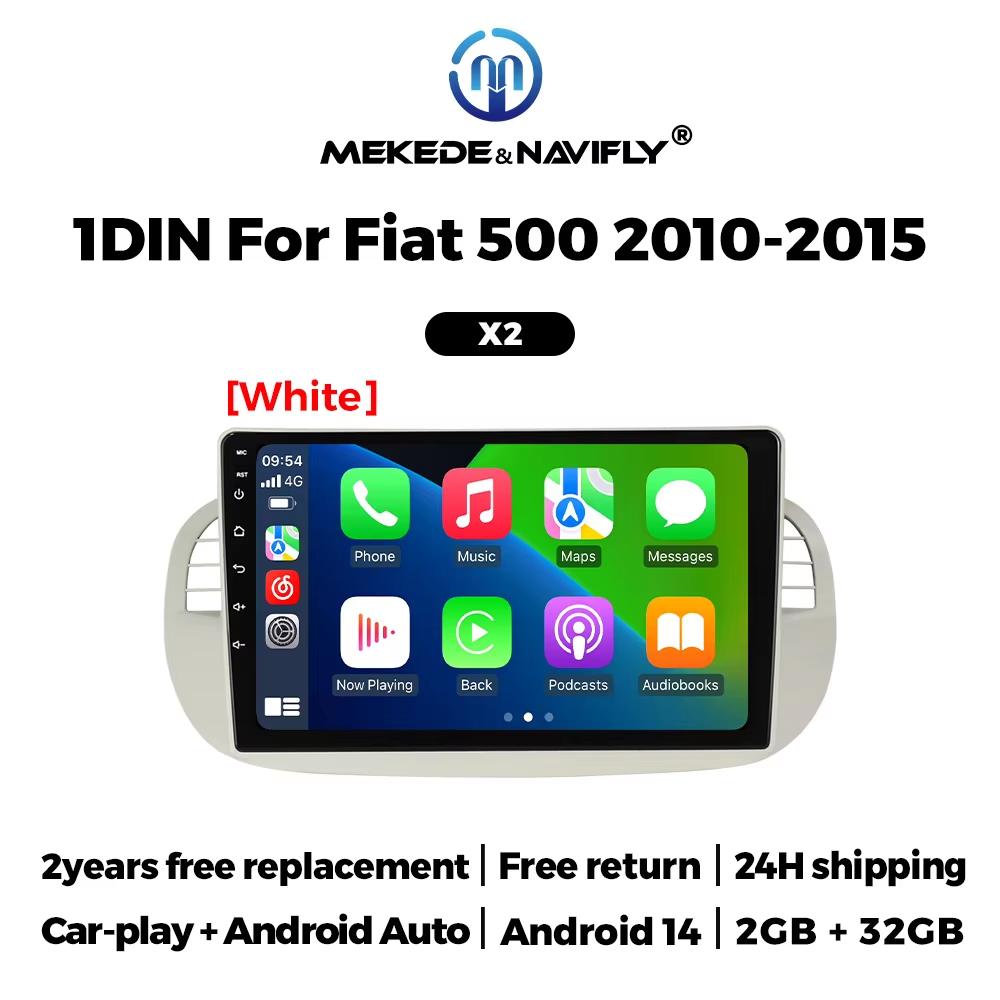 1Din Car Intelligent System Car Radio 2+32G For Fiat 500 2007- 2015 Android 14 Auto Multimedia Player Carplay GPS Navigation DSP