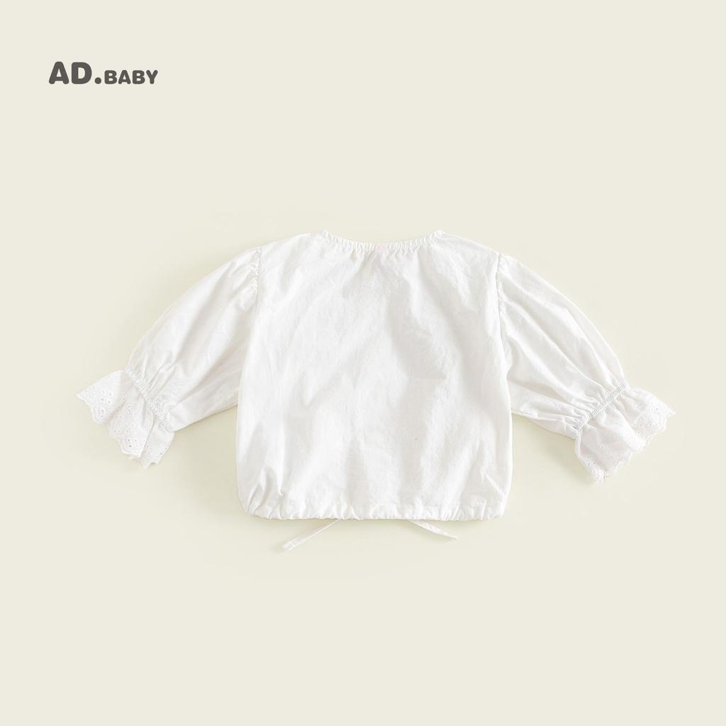 Autumn 2025 Girls' Korean-Style Embroidered Lace Puff Sleeve Top