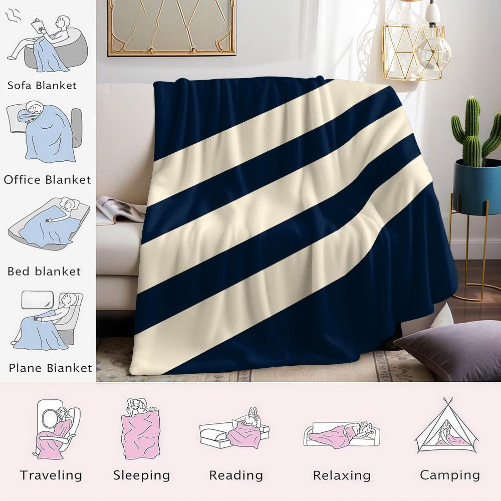 Navy Diagonal Stripe Flannel Blanket Warm Soft Halloween Christmas Couch Warm Cozy Decorative Decor Gift For All Season