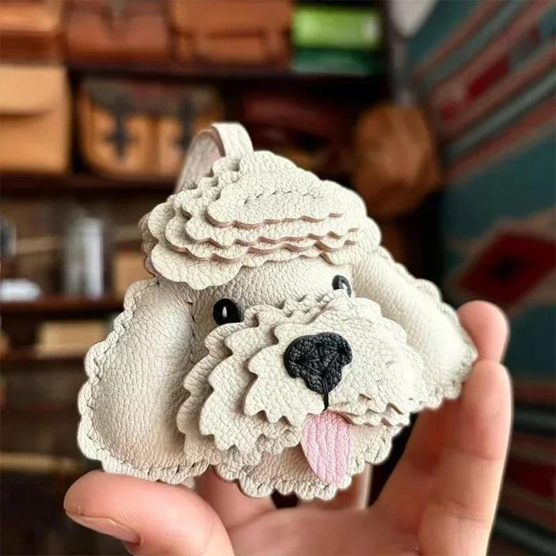Handmade Genuine Leather Cute Small Flame Bag Pendant Car Key Chain Rope Ring Scarecrow Pendant Decoration New Pendant Bag Charm