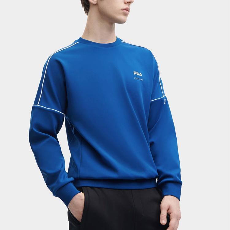 FILA Fitness Series Solid Color Logo Round Neck Pullover Sweatshirt Men sweatshirt Galaxy-Blue A51M331222F-NV