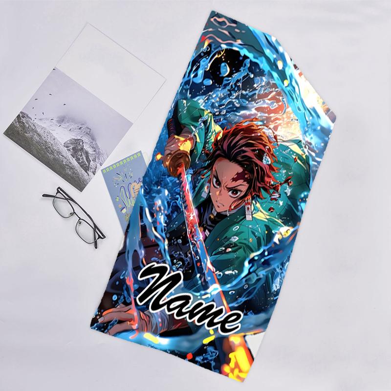 1pc Demon Slayer1 Beach Towel with Custom Name, Beach/Swimming/Bath/Picnic/Camping Towel, Suitable for Seaside Beaches