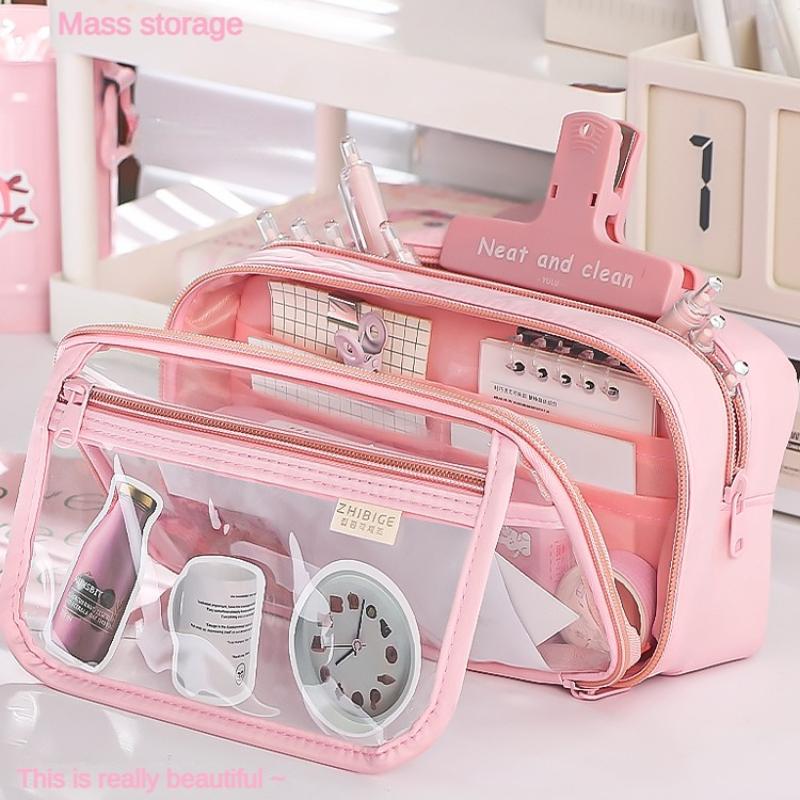 Transparent Pencil Case  Style Niche Powerful Stationery Box Good Quality for Elementary School Students