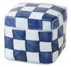 Nishikai Pottery Hasami Ware Square Ceramic Box Blue and White Checkered Pattern 63038 (Medium)