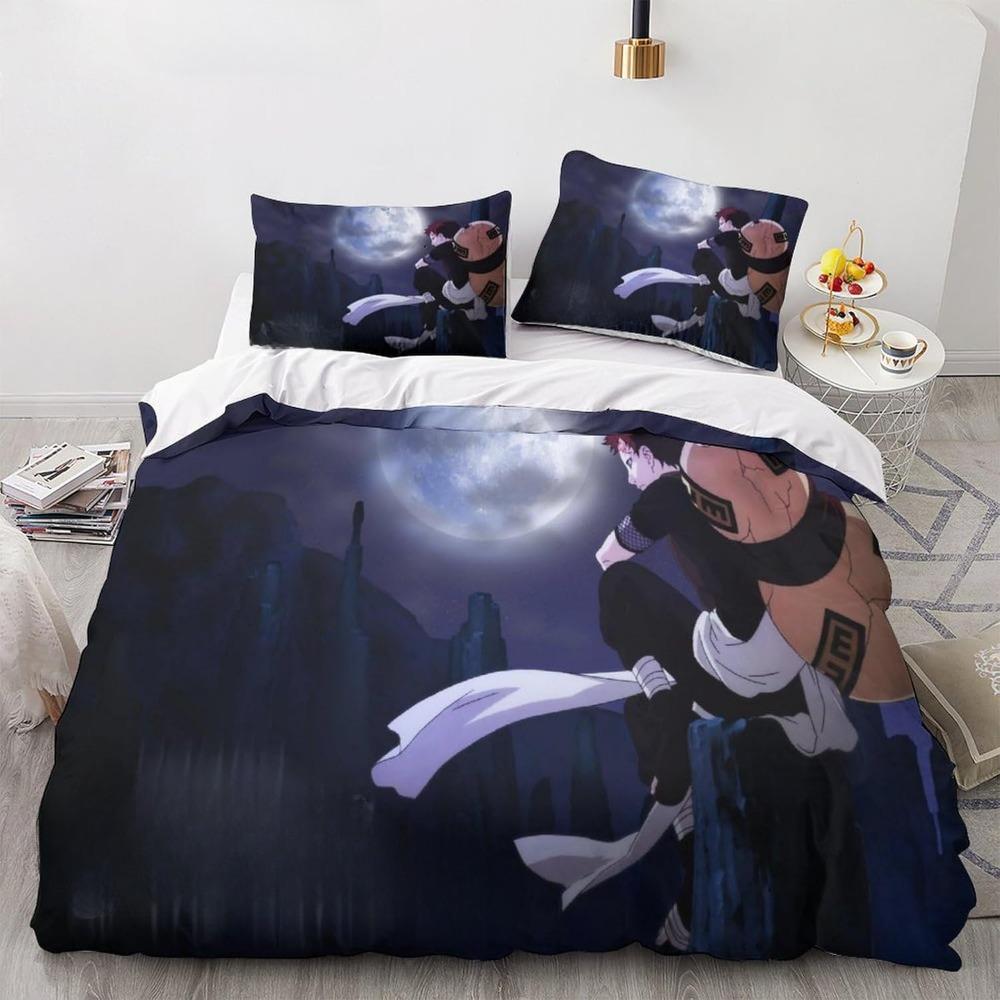 Anime Naruto Microfibre Bedding Sets, Children's Birthday Gift with Zip Room Decor for Teenagers Adulte 3-Piece Duvet Cover