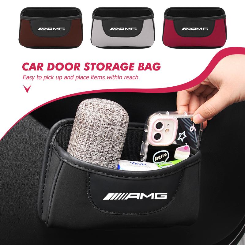 Leather Car Door Storage Box Phone Card Pouch Hanging Organizer For Mercedes Benz AMG W204 W205 W203 W211 W201 W210 W108 W124