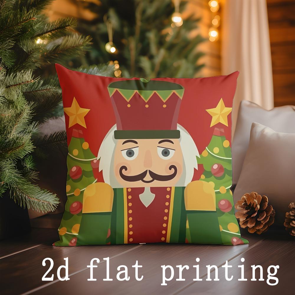 Home Decor Christmas Nutcracker & Santa Pillow Covers Pattern Cushion Cover Suitable for Sofa Bedroom Car Pillow Cover