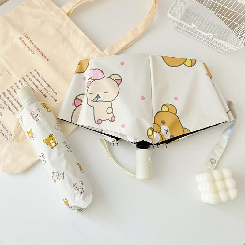Mooie Roze Rilakkuma Paraplu Drievoudig Acht Baleinen Opvouwbare Automatische Paraplu UV-bescherming Zonbescherming Zonnescherm Paraplu Zon U
