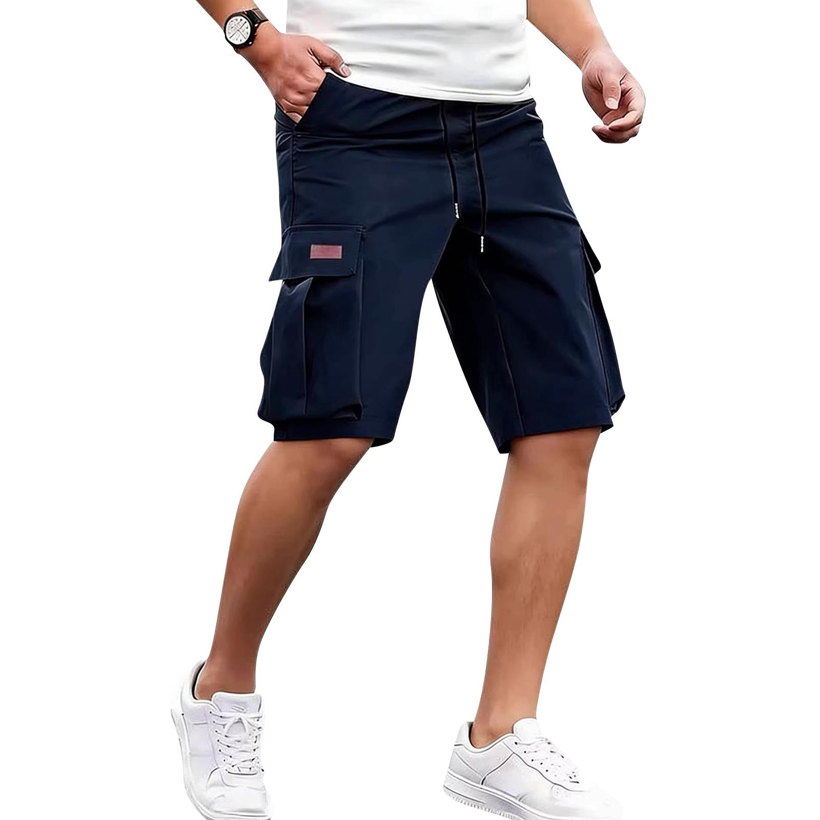 

Mens Shorts with Multiple Pockets Casual Loose Fit Drawstring Waist Knee Length Utility Shorts for Outdoor Sports XL